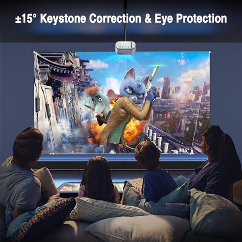 Mini Beamer mit Stativ, VISSPL 12000 Lux Beamer Klein unterstützt Full HD 1080P, 50% Zoom, ±15° Trapezkorrektur, Handy Beamer Kompatibel mit HDMI, USB, AV, iOS, Android, PC, TV-Stick – Bild 5