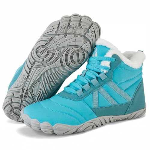 Mishansha Mens Womens Winter Barefoot Shoes Wide Toe Box Warm Lined Winter Boots Zero Drop Sole Sky Blue Size 8.5 Women/6.5 Men