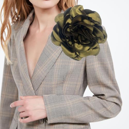 Image of Dainty Fabric Rose & Camellia Flower Oversized Brooch Pins & Hair Clip - Large Lapel Pin, 4.3in /7.5in