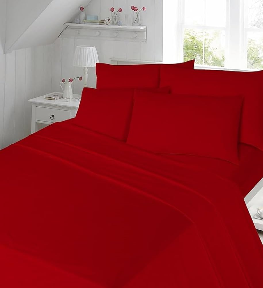VL Luxury Flannelette Flat Bed Sheet – Soft Flannel Thermal Warm Top Sheets in 10 Colours – 100% Brushed Cotton – UK (Red, Double Flat Sheet)