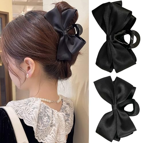 Premium Hair Clips for Women: Bow-knot Claw Clips for Thick and Thin Hair Big Non-slip Bow Clips in Black