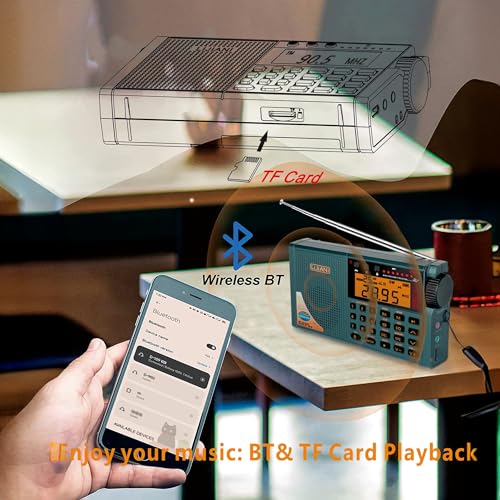 Image of LIJIANI Shortwave Radio AIR /VHF /AM /FM /SW /Weather Bands Transistor with TF Card /Flashlight,Key Backlight, Digital Record, Alarm Clock,Sleep Timer,Powered by AA and Lithium Battery ANT Jack (RD239)