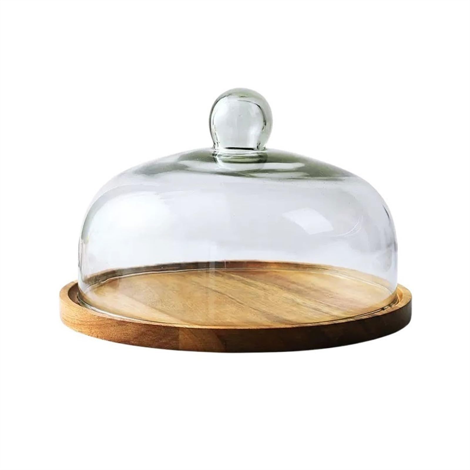 Bx9rE7tK3g Cake Stand Wooden Cake Plate Transparent Glass Cover Dessert Table Bread Dim Sum Display Tray Cake Display Stand(Medium)