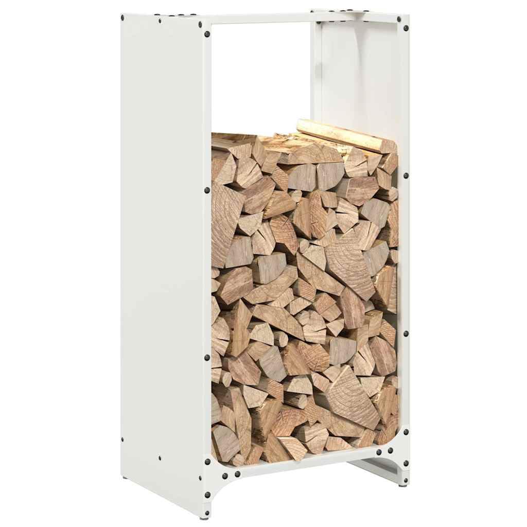 Brennholzregal Weiß aus kaltgewalztem Stahl 40x30x80 cm Kaminholzständer mit großer Kapazität zur Holzlagerung für Innenbereich, Terrasse und Garten, stabil und platzsparend