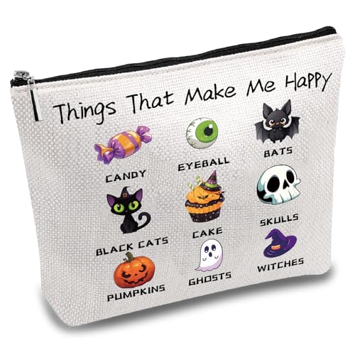CREATCABIN Borsa Trucchi Halloween Borsa Cosmetici In Tela Strega Zucca Astuccio Multiuso Penne Cerniera Da Viaggio Articoli Da Toilette Custodia Kit Sopravvivenza Portatile Donne 25x18cm