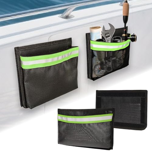 ZORBLINK Boat Storage Accessories, 2PC Self-Adhesive Reflective Boat Caddy Organizer Mesh Bag - 10