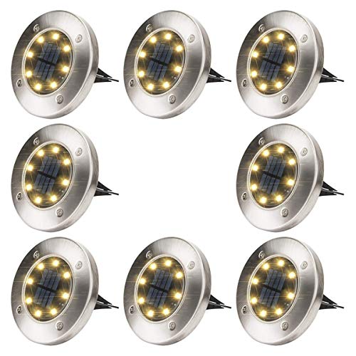 Dekugaa Solar Ground Lights - 8 LED Solar Garden Lights Outdoor?Disk Lights Waterproof In-Ground Outdoor Landscape Lighting for Lawn Patio Pathway Yard Deck Walkway Flood Light