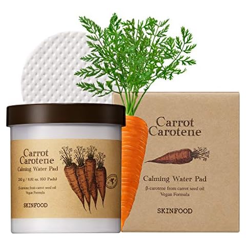 SKINFOOD Carrot Carotene Calming Water Pad 250g (8.81 oz.) 60 Sheets- Redness Relief Soothing Facial Cotton Pads for Sensitive Skin, Vegan, Cruelty Free, Dermatologically Tested - Redness Relief Face Cover