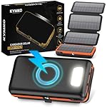 KYMKO® Cargador Solar para móvil 27000mAh con 4 Pa...: ✅ 🔋 Capacidad superior de 27000mAh Proporciona energía prolongada para mantener tus dispositivos cargados durante días, esencial en situaciones de emergencia y cortes de luz. ✅ ☀️ 4 paneles solares plegables de alta eficiencia Recarga solar efectiva ...