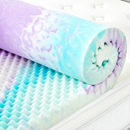 SINWEEK 2 Inch Egg Crate Memory Foam Mattress Topper Queen Size, Soft Mattress Pad for Back Pain Relief, Bed Topper, CertiPUR-US Certified, Colorful