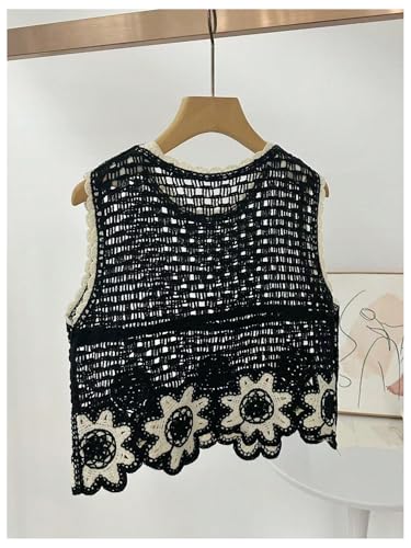 Image of GORGLITTER Women's Crochet Vest Hollow Out Sweater Tank Tops Summer Beach Sleeveless Knit Tops 2026