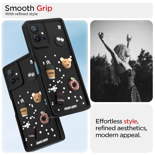 Image of Pikkme Back Cover for Vivo T1 5G / Vivo Y75 5G / IQOO Z6 5G | 3D Cartoon Silicone Case Cute & Fun Full Protective Bumper Cover (Black)