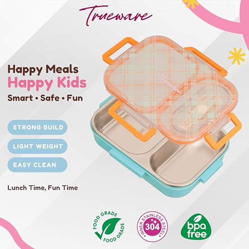 Image of Trueware Cool Touch 304 Stainless Steel PU Insulated Lunch Box with Two Compartment BPA Free, Food Grade Ideal for School, Picnic, Office & Outdoor - 540ml