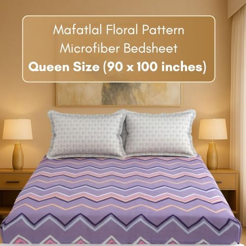 Image of Mafatlal Luxe Lilac 140 GSM Soft Microfiber Double Bedsheet with 2 Pillow Cover for Queen Size Bed, 90x100 Inch - Purple Pink Orange Light Blue, Lightweight, Cozy & Durable