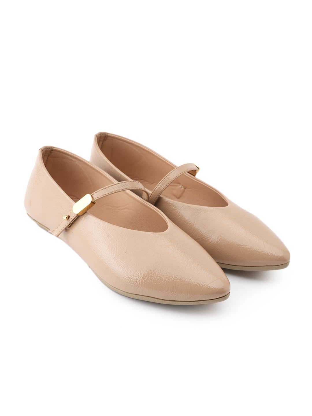 Textured Pointed Toe Ballerinas with Buckle Detail for Women-image-49