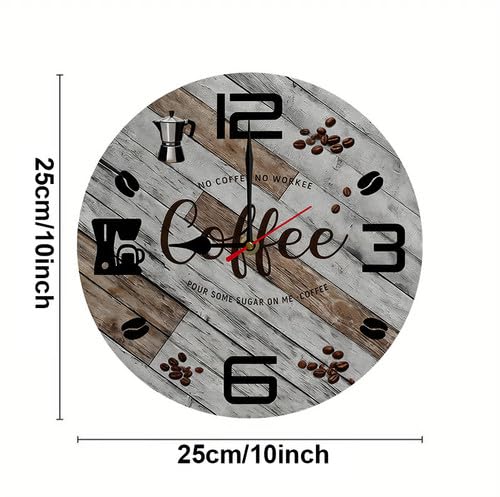 Reloj de pared de café redondo de 10 pulgadas silencioso de madera miniatura 6