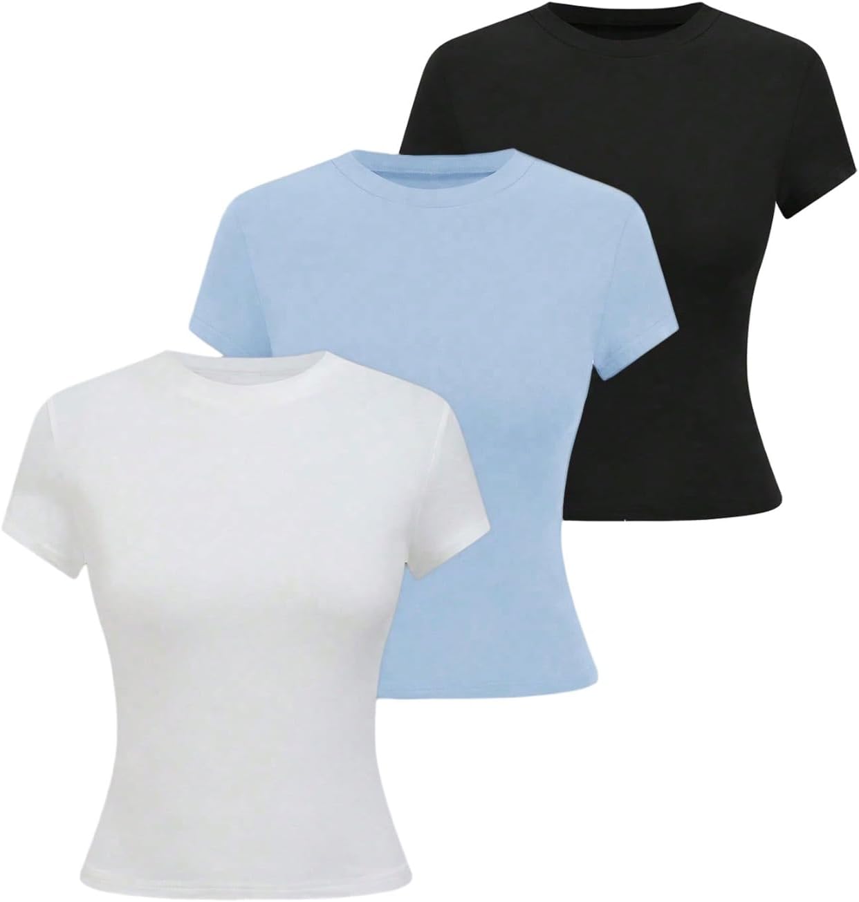 Girl's 3 Pack Summer Basic Tight Tee Tops Short Sleeve Crew Neck Casual Fitted T-Shirts