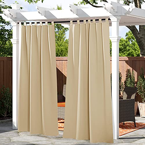 PONY DANCE Outdoor Curtain Drapes - Patio Drapes Water-Proof Fabric Window Curtain for Patio / Balcony / Front Porch, 52