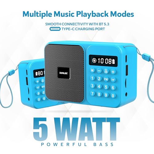 Image of Sonilex 5W Portable Bluetooth Speaker, FM Radio, Type-C (Blue)