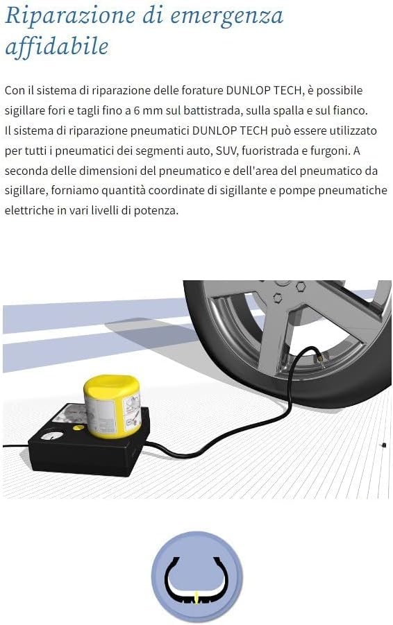 Kit Riparazione Gomme Automatico Dunlop Tech - Con Compressore E Liquido Sigillante 450ml