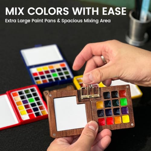 Image of Funto Mini Watercolor Paint Set, 15 Colors with Walnut Palette for Travel