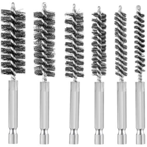 ワイヤーブラシ 真鍮ブラシ 六角軸ネジリブラシ ドリル ブラシ 筆型 研磨用具 サビ落とし 電動ドリル用研磨ブラシ 掃除 研磨 錆取り 洗浄用パイプブラシ 6個入り8MM 10MM 12MM 15MM 17MM 19MM (シルバー)