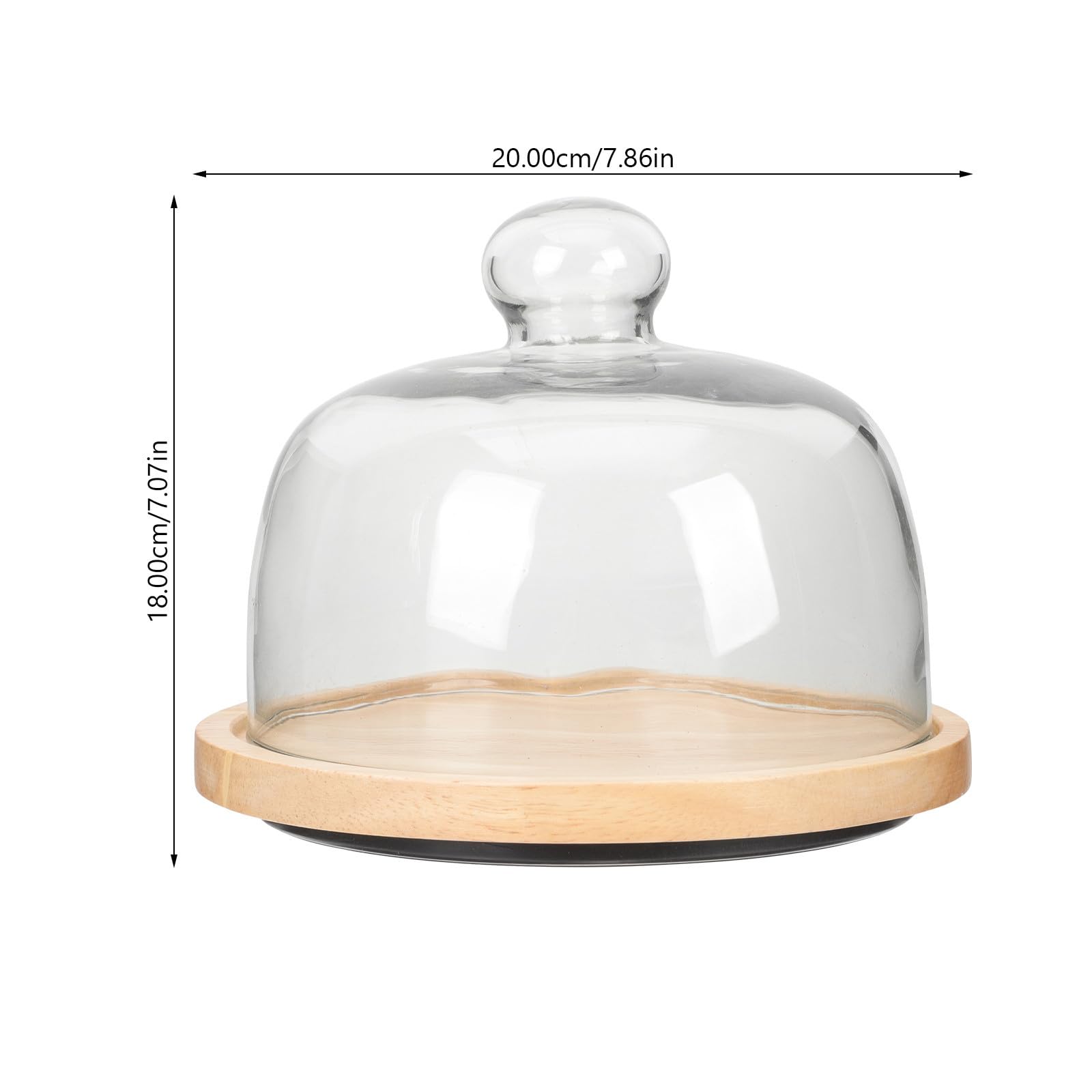 Cloche à Gâteau en Verre Plateau en Bois, Couvercle Rond, Plateau Tournant, Facile à Transporter, pour Mariages et Dîners de Fête