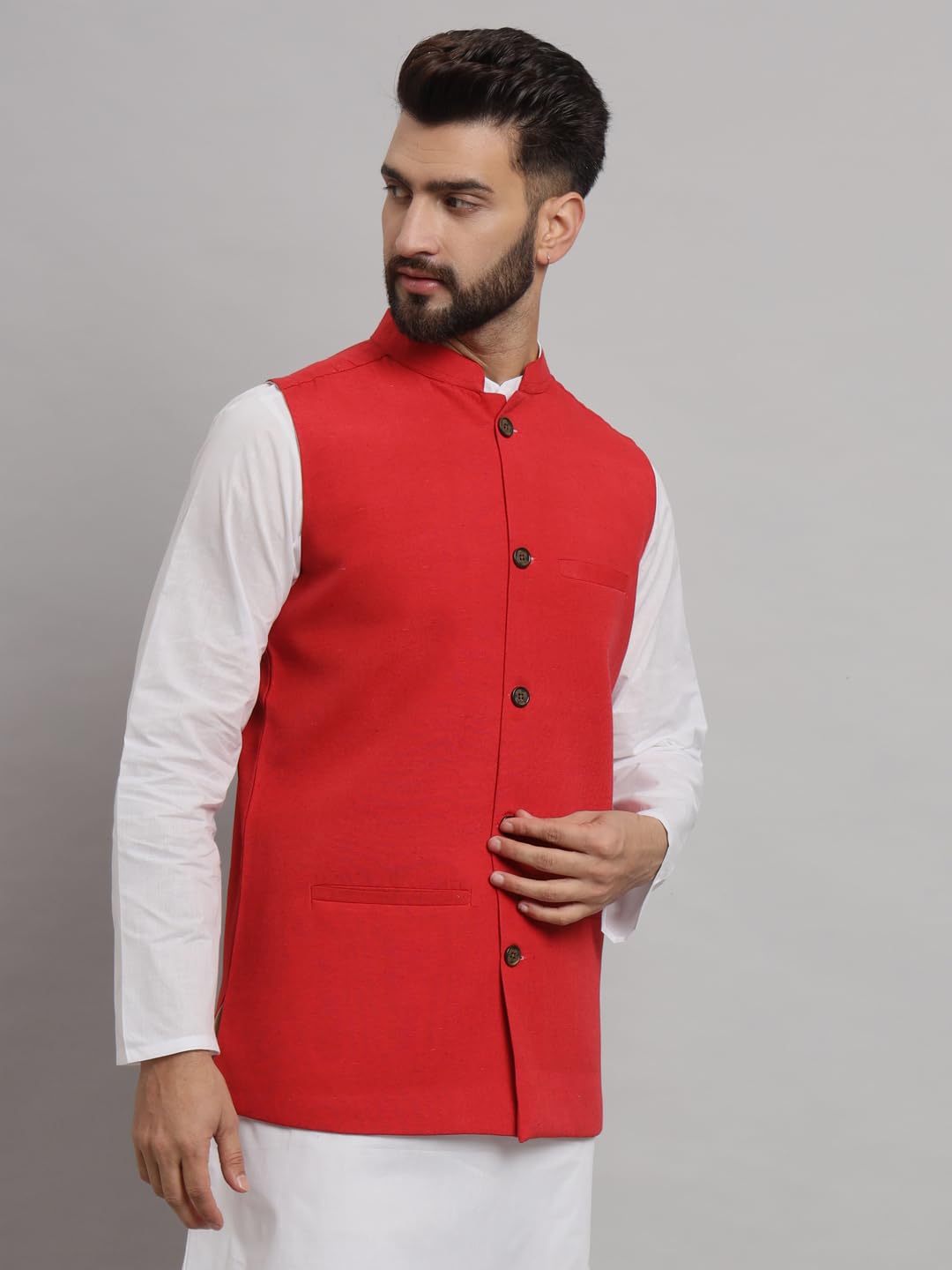LATEST CHIKAN Men's Traditional Cotton Solid Nehru Jacket/Waistcoat -SADRI-DB-R-36 - Image 2 thumbnail
