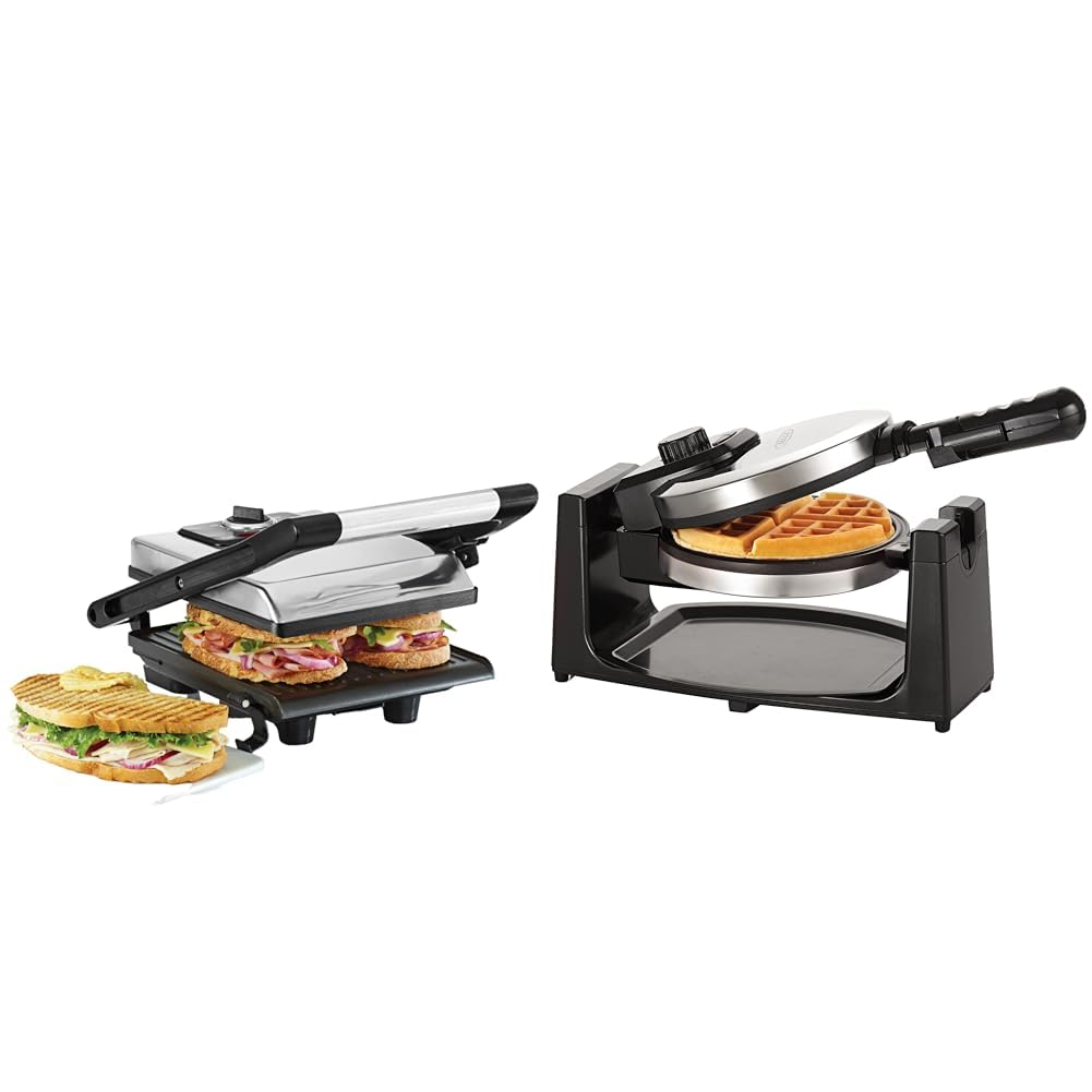 BELLAPanini Press, Sandwich Maker and Electric Indoor Grill Bundle with BELLA Classic Rotating Belgian Waffle Maker