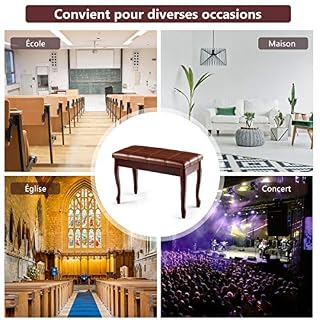 COSTWAY Banquette Piano 2 Places en Bois, avec Pieds Curvés, Coussin Rayé Rembourré en Cuir PU et Compartiment de Rangement, 75x35x49CM, Charge Max 150KG, pour Usage Professionnel/Privé (Marron) - Les Beatles, Paul McCartney, John Lennon, RIngo Starr, George Harrison COSTWAY Banquette Piano 2 Places en Bois, avec Pieds Curvés, Coussin Rayé Rembourré en Cuir PU et Compartiment de Rangement, 75x35x49CM, Charge Max 150KG, pour Usage Professionnel/Privé (Marron) – Image 4