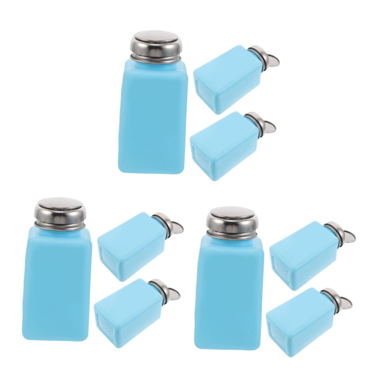 PRETYZOOM 9 Antistatische Alkoholflasche Chemische Laborflasche nachfüllbare Druckflasche Flüssigkeitsspender unten drücken leerer Alkoholspender Rostfreier Stahl Himmelblau