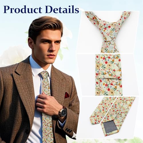 Image of Floral Ties Skinny Tie for Men, Cotton Mens Neckties for Weddings | 2.56'', floral, slim, soft and comfortable, men's neckties for casual, business, party, daily, dating