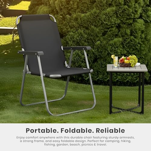 Image of ORILEY Camping Chair Foldable with Arm Rest Portable & Lightweight Folding Fishing Chairs for Outdoor Garden and Beach Picnic Travelling Hiking (Medium,Black)