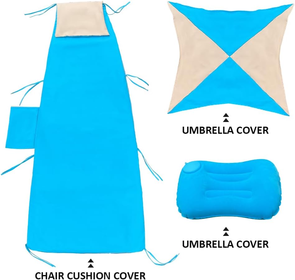 Outdoor Hanging Lounge Chair Replacement Cushion Cover and Umbrella Fabric, Patio Curved Chaise Hammock Floating Swing Chair Pads, Waterproof Soft Fabric (Cushion Not Included) (Lake Blue & Khaki)