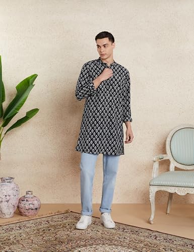 Image of Amazon Brand - Symbol Men's 100% Cotton Everyday Mid Length Casual Kurta - Regular Fit (Available in Plus Sizes)
