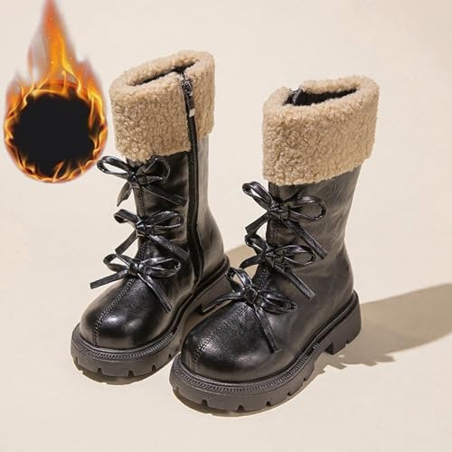 Riding Boots Girls Winter Fur Lined High Tall Boots with Bowknots Warm Sherpa Lined Lug Sole Leather Combat Boot2