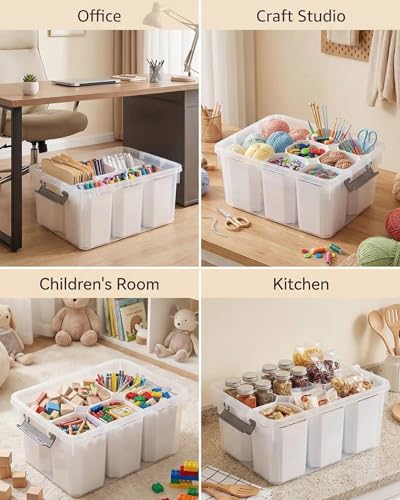 Image of Clear Storage Box with Dividers, Plastic Organizer Box with Compartments and Secure Lid, Multi-Compartment Craft Organizer for Beads, Sewing Supplies, Jewelry, Toys and Small Parts Storage Container