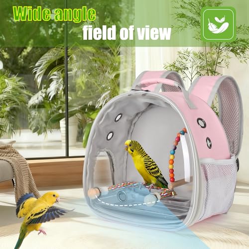 Image of Portable Parrot Travel Cage Carrier with Small Swing Toy&Cage Colorful Toys Set Small Bird Parakeet Bag with Standing Perch Bird Carry Transport Bag (Pink, Backpack /Swing)