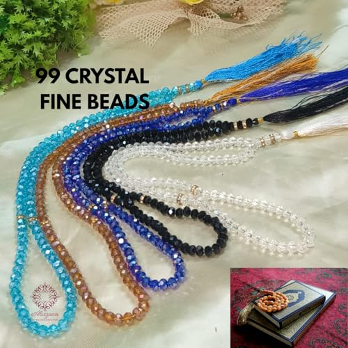 Image of Islamic Prayer Crystal Beads Tasbeeh with Silk Tassel, Dhikar Best Gift of Hajj Umrah, Ramadan as Sadqa-e-Jariya Set of 5 Multicolour Gemstone Tasbih Unisex Adult