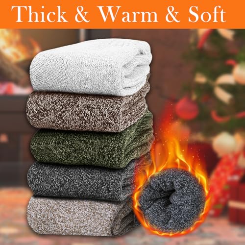 Image of Josnown Thermal Warm Boot Socks for Women, 5 Pairs Winter Thick Cozy Hiking Crew Comfy Socks Full Cushioned, Size 5-10