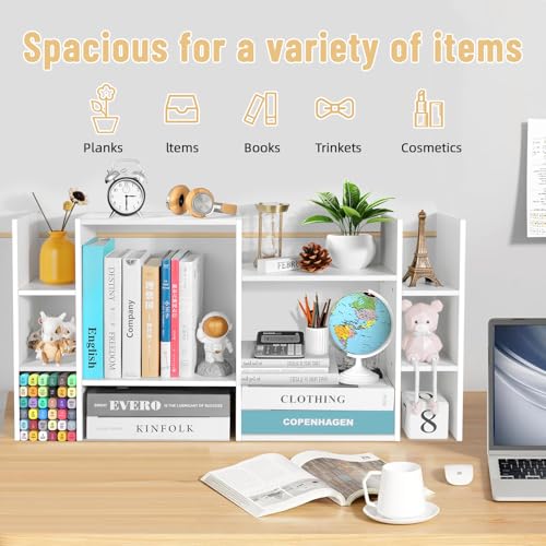 Image of YIGANG Desk Shelf Organizer, 3-Tier Desktop Bookshelf for Computer Desk, Small Tabletop Hutch Storage Rack, Wood Office Supplies Organizer for Dorm, Home & Student (29 Inch Wide)，White