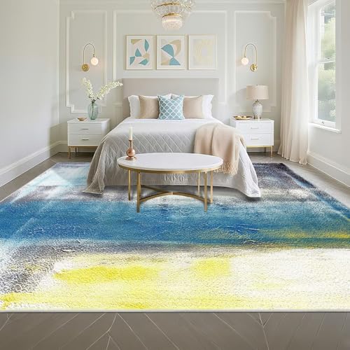 Tapis grande taille conception abstraite tapis extérieur bleu gris salon - 5