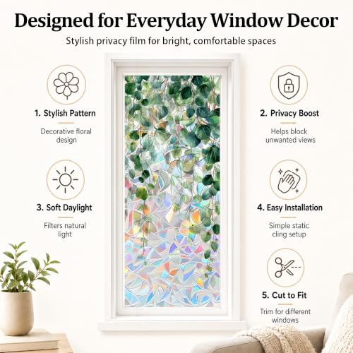 Vinilo para ventana con diseño hoja verde 17x39 pulgadas miniatura 6