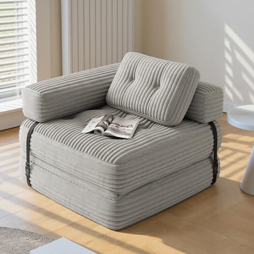 Xbro Canapé-lit Pliable avec Accoudoirs en L, Fauteuil Convertible en Lit 2 en 1 Portable pour Petits Espaces, Tissu Velours Côtelé avec Rembourrage en...
