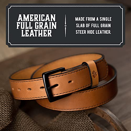 Main Street Forge All American Stitched Leather Belt | Made in USA | Men's Heavy Duty Work Belt | Brown 40