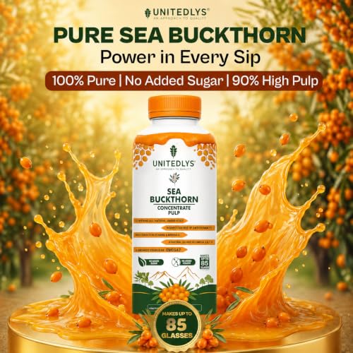 Image of 100% Pure & Sugar Free Himalayan Sea Buckthorn Juice 500ml | Rich in Vitamin C, Plant Based Vegan Omega 3 6 7 9 & Antioxidants | Original Sea Buckthorn Berry Pulp Supports Immunity, Skin Glow & Gut Health | Up to 85 Glass Juice