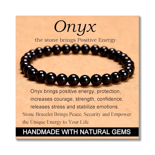 MASSIVE BEADS Black Onyx - Stone of Positive Energy - Handmade Yoga Stretch Elastic Bracelet Natural Stone Crystal Healing Power Energy Gifts for Unisex Adult 6mm