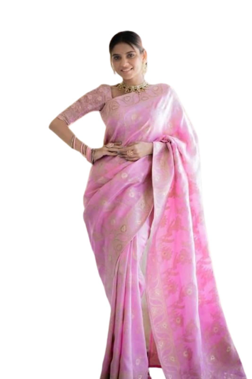 Women's Silk Blend Banarasi Saree Traditional Woven Zari Design Ethnic Wear Soft Fabric Saree-picture-39