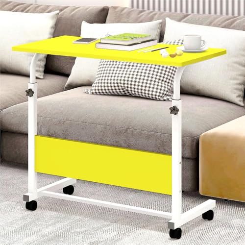 Image of Torche Ironwood Multipurpose Height Adjustable Movable Table for Computer & Laptop Table with Wheels (Small-Marygold)(White-Frame)