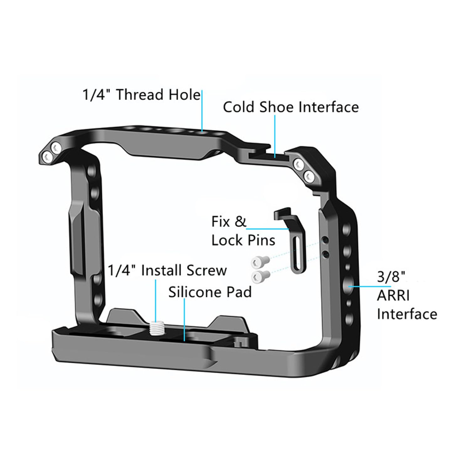 Gabbia ZV-E10 II, gabbia per fotocamera Alpha ZV-E10 ii/ZVE10 ii, con blocco tracolla per fotocamera e morsetti per cavi HDMI/SDI/USB-A/USB-C/Type-C, supporto cavo di diametro 2 ~ 6 mm